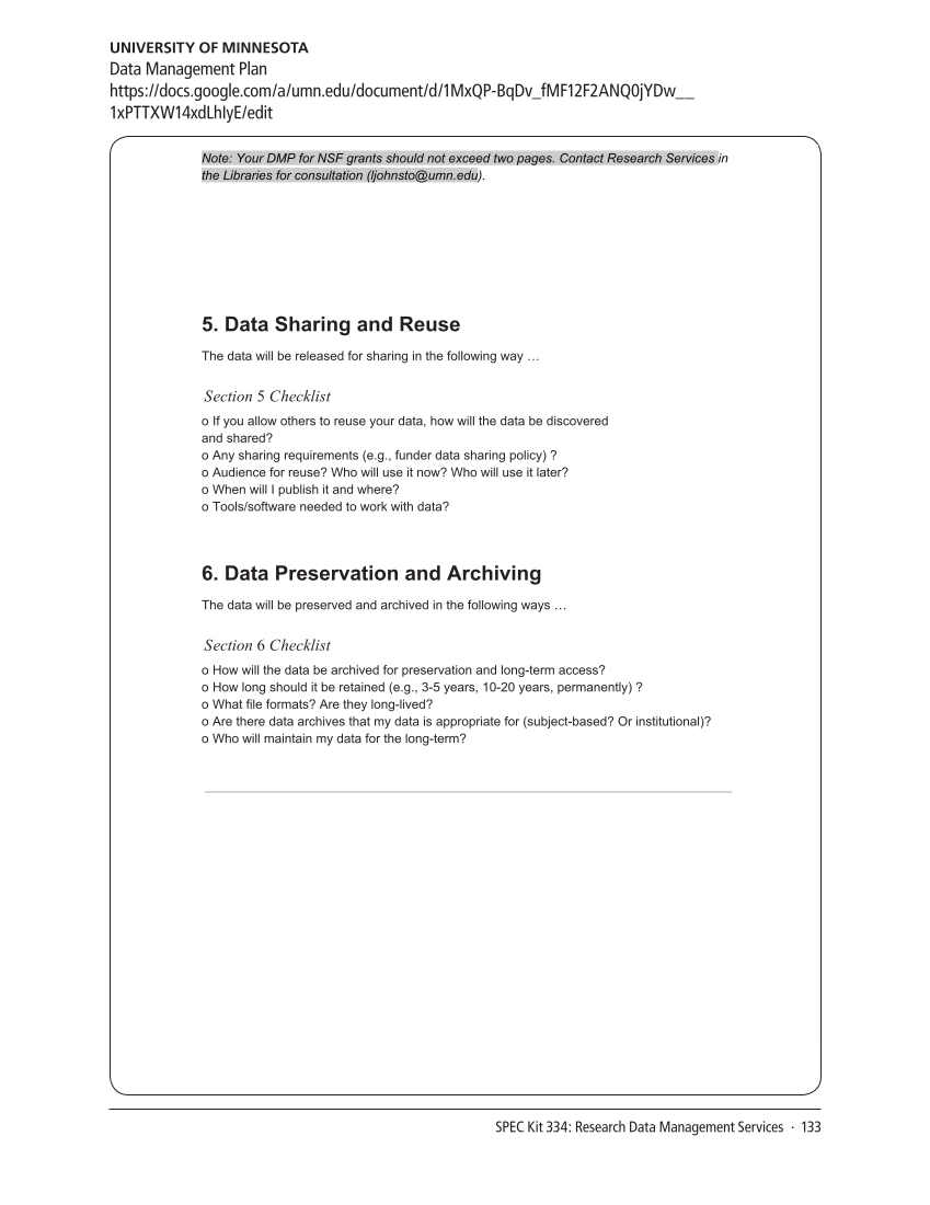 SPEC Kit 334: Research Data Management Services (July 2013) page 133