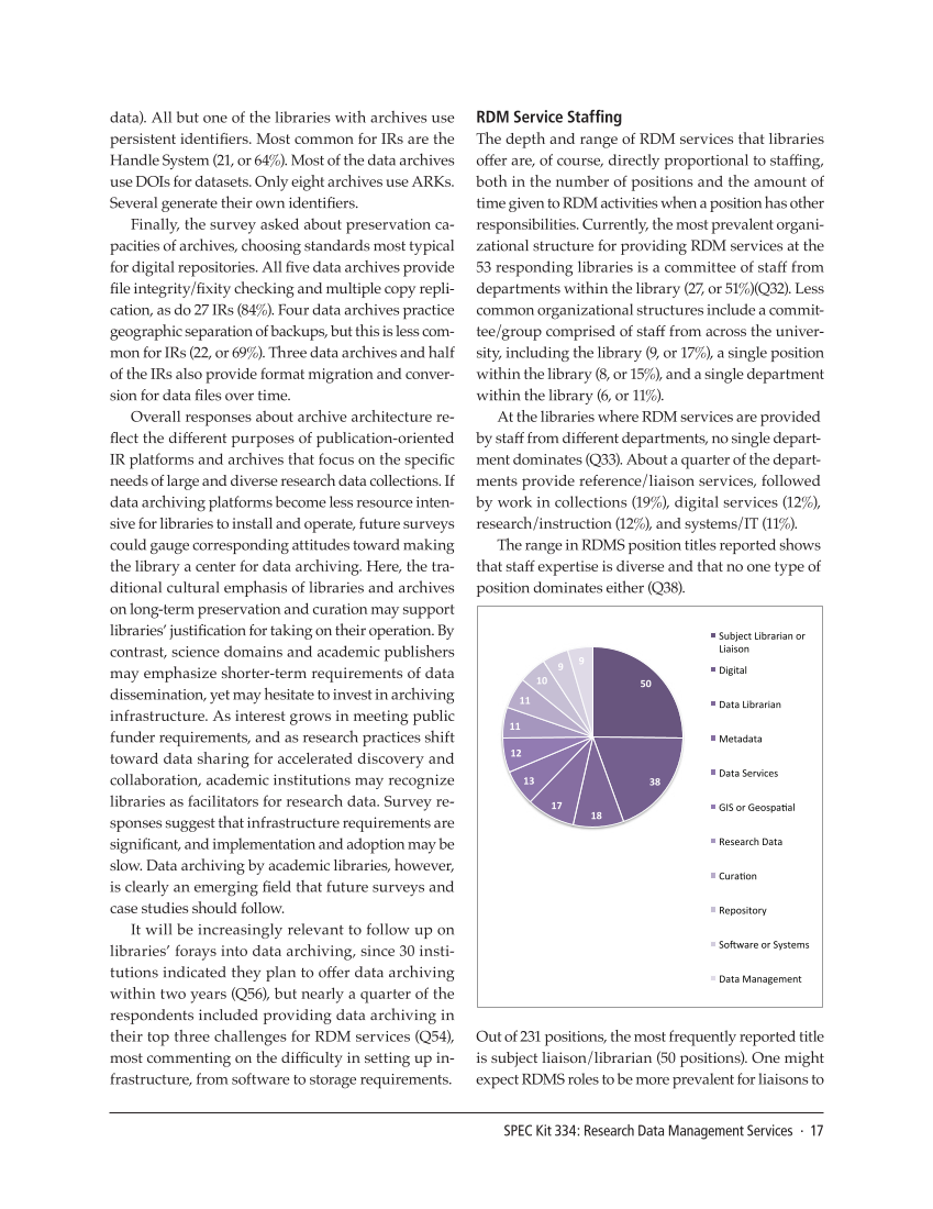 SPEC Kit 334: Research Data Management Services (July 2013) page 17