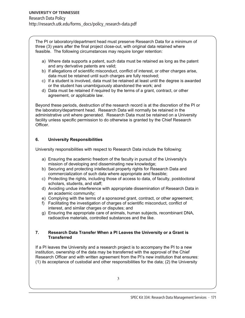 SPEC Kit 334: Research Data Management Services (July 2013) page 171