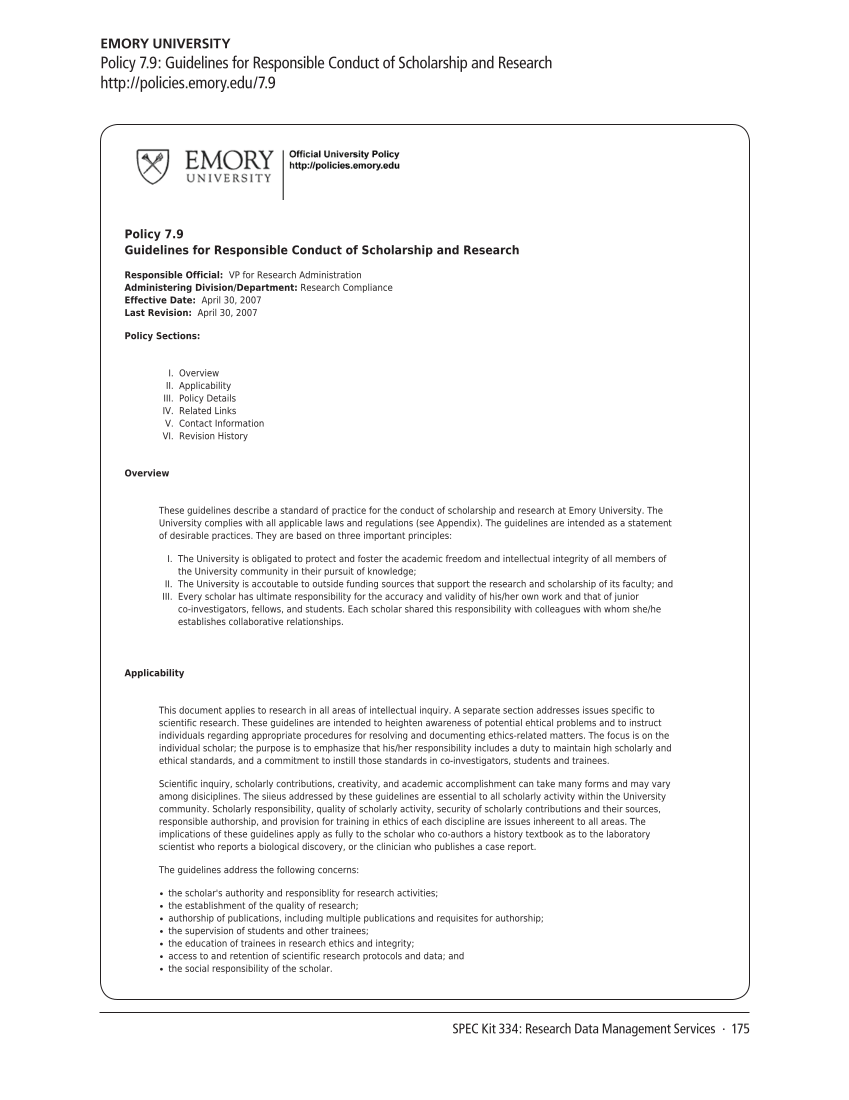 SPEC Kit 334: Research Data Management Services (July 2013) page 175