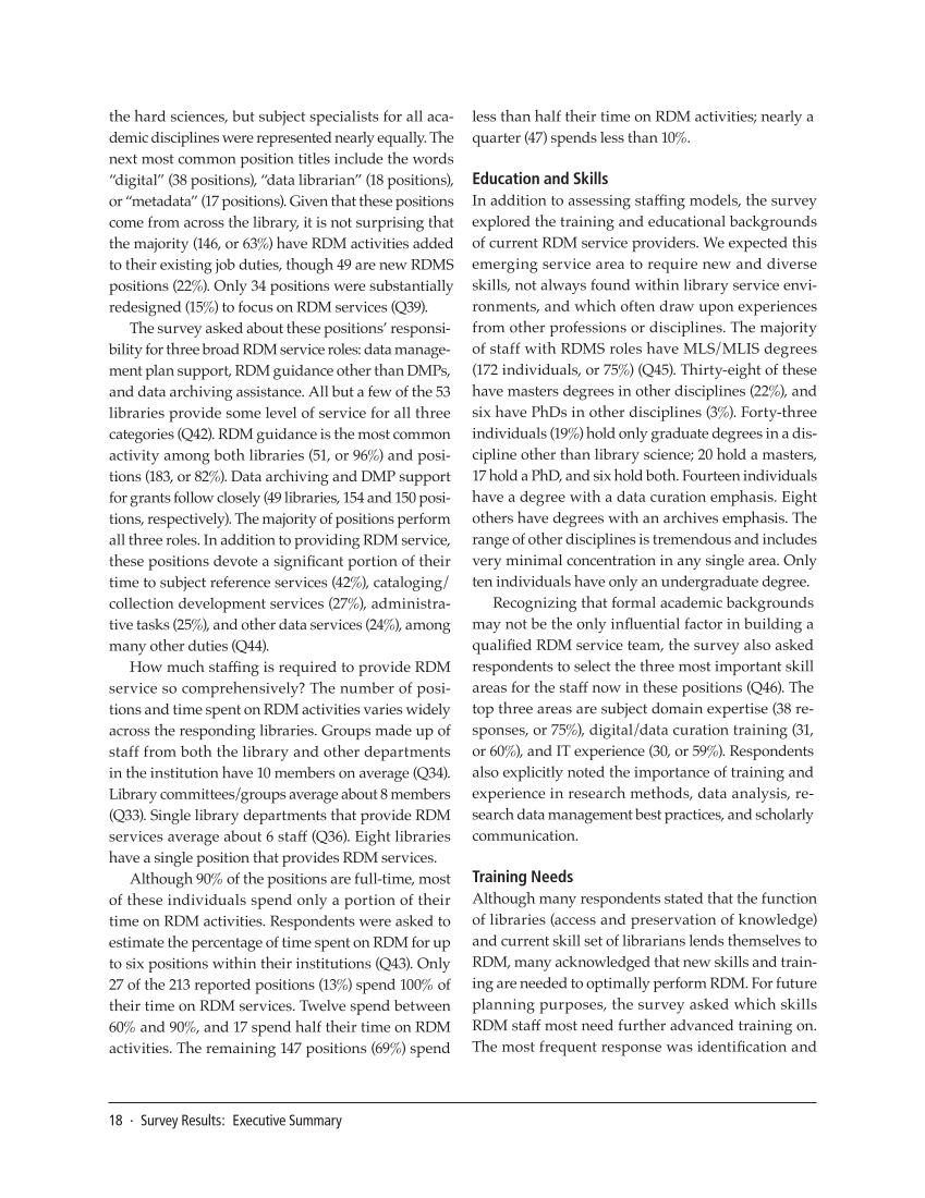 SPEC Kit 334: Research Data Management Services (July 2013) page 18