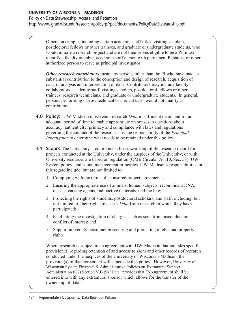 SPEC Kit 334: Research Data Management Services (July 2013) page 184