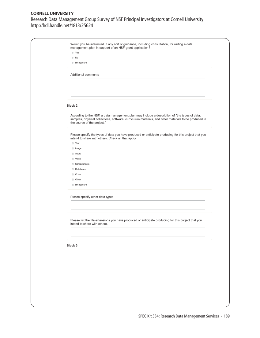 SPEC Kit 334: Research Data Management Services (July 2013) page 189