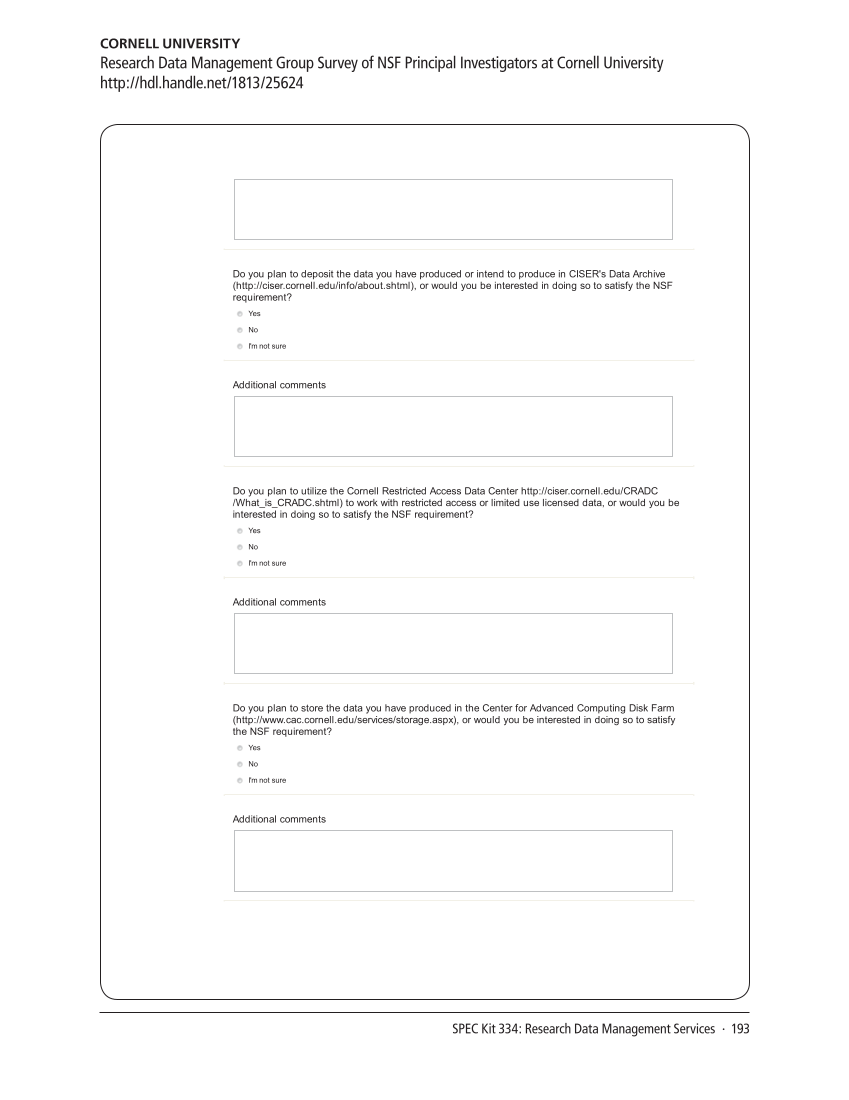 SPEC Kit 334: Research Data Management Services (July 2013) page 193