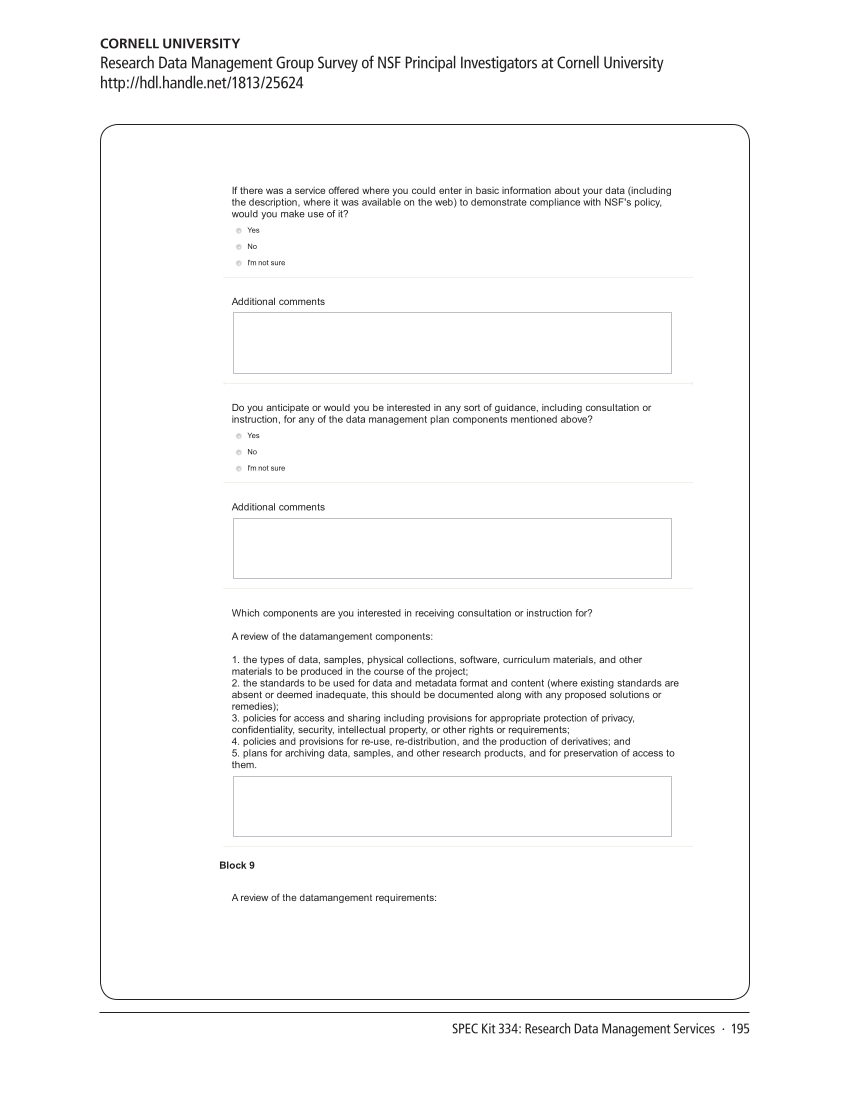 SPEC Kit 334: Research Data Management Services (July 2013) page 195