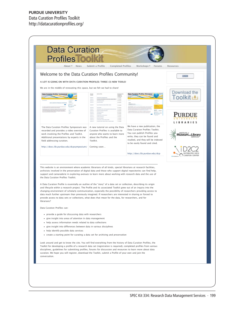 SPEC Kit 334: Research Data Management Services (July 2013) page 199