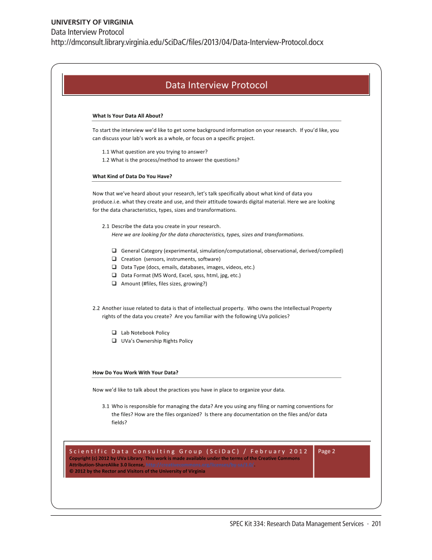 SPEC Kit 334: Research Data Management Services (July 2013) page 201