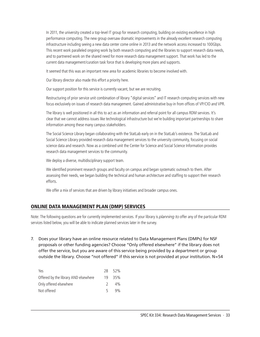 SPEC Kit 334: Research Data Management Services (July 2013) page 33