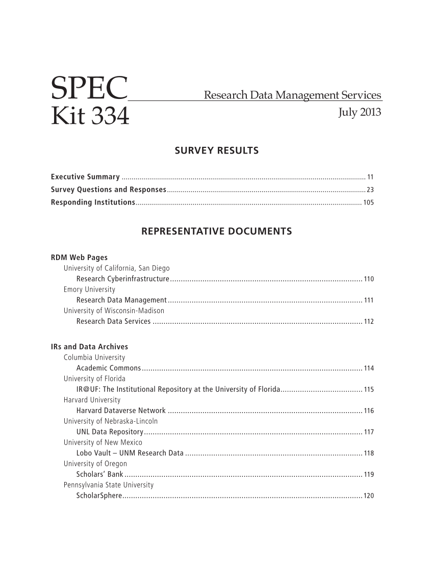 SPEC Kit 334: Research Data Management Services (July 2013) page 5
