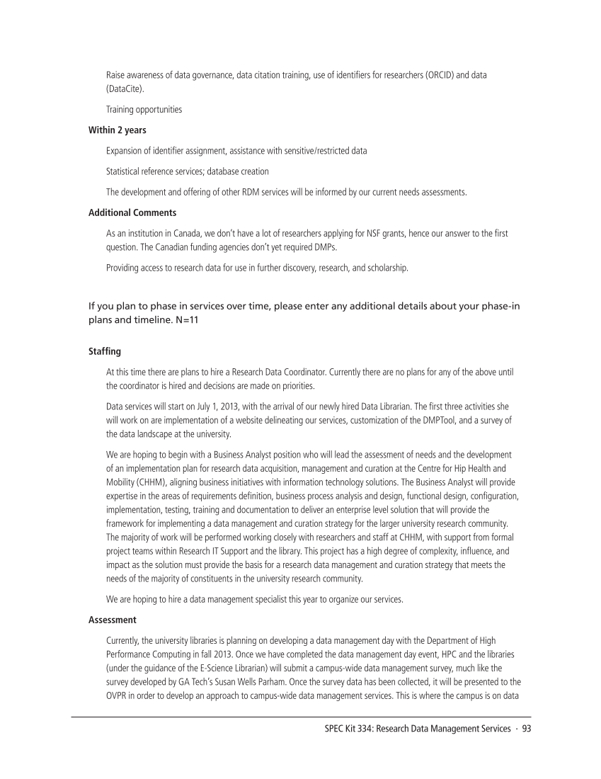 SPEC Kit 334: Research Data Management Services (July 2013) page 93