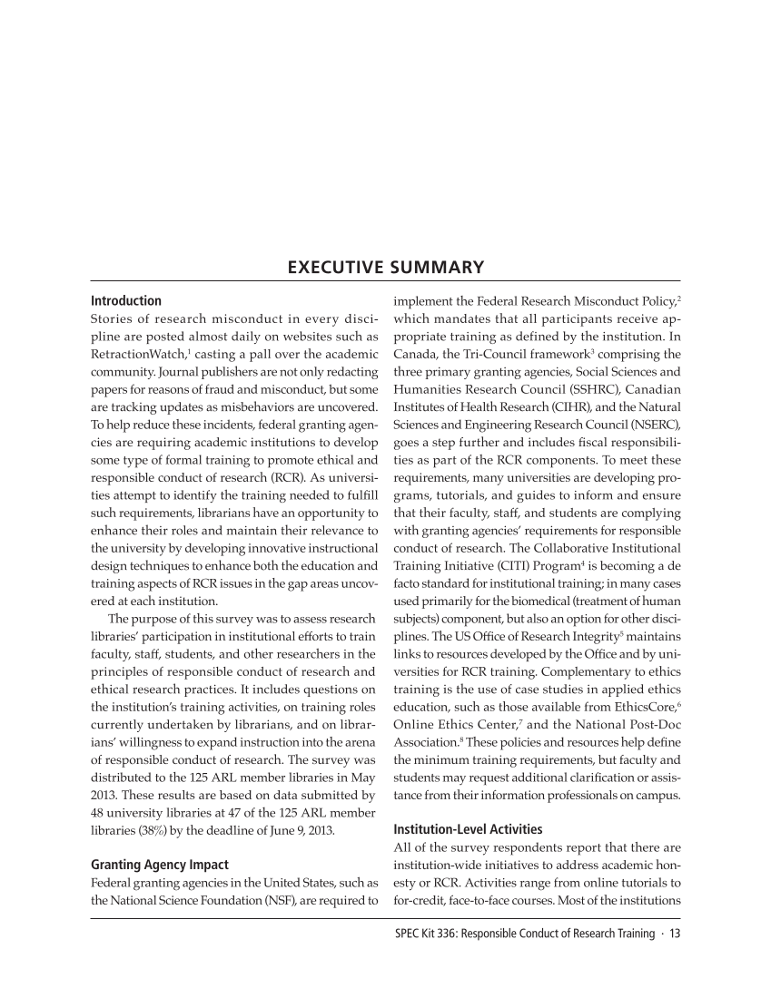 SPEC Kit 336: Responsible Conduct of Research Training (September 2013) page 13