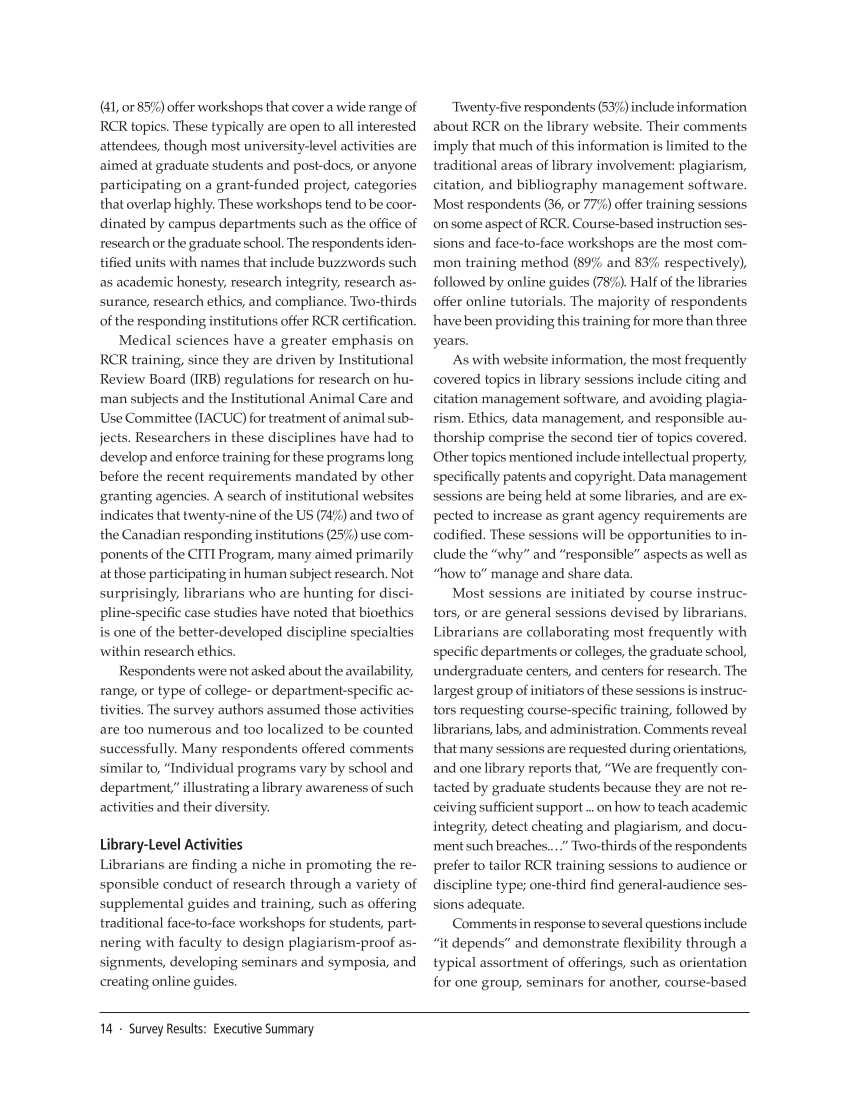 SPEC Kit 336: Responsible Conduct of Research Training (September 2013) page 14