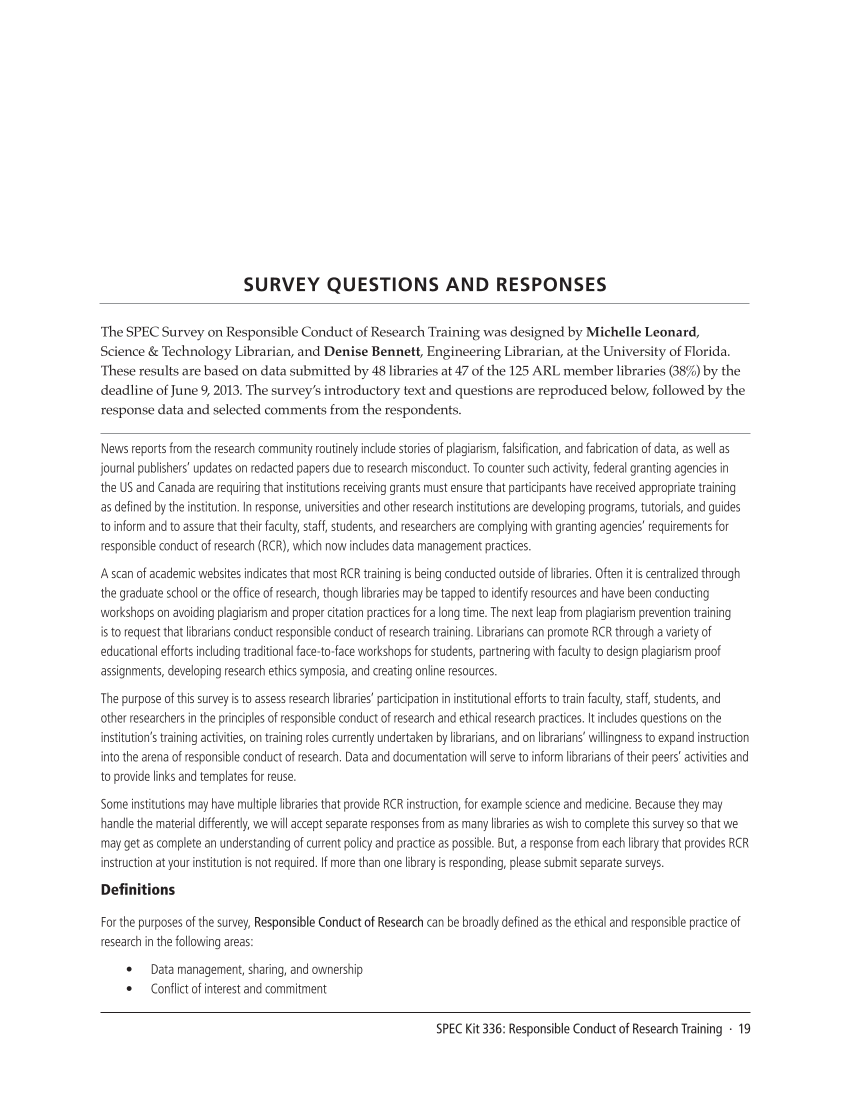 SPEC Kit 336: Responsible Conduct of Research Training (September 2013) page 19