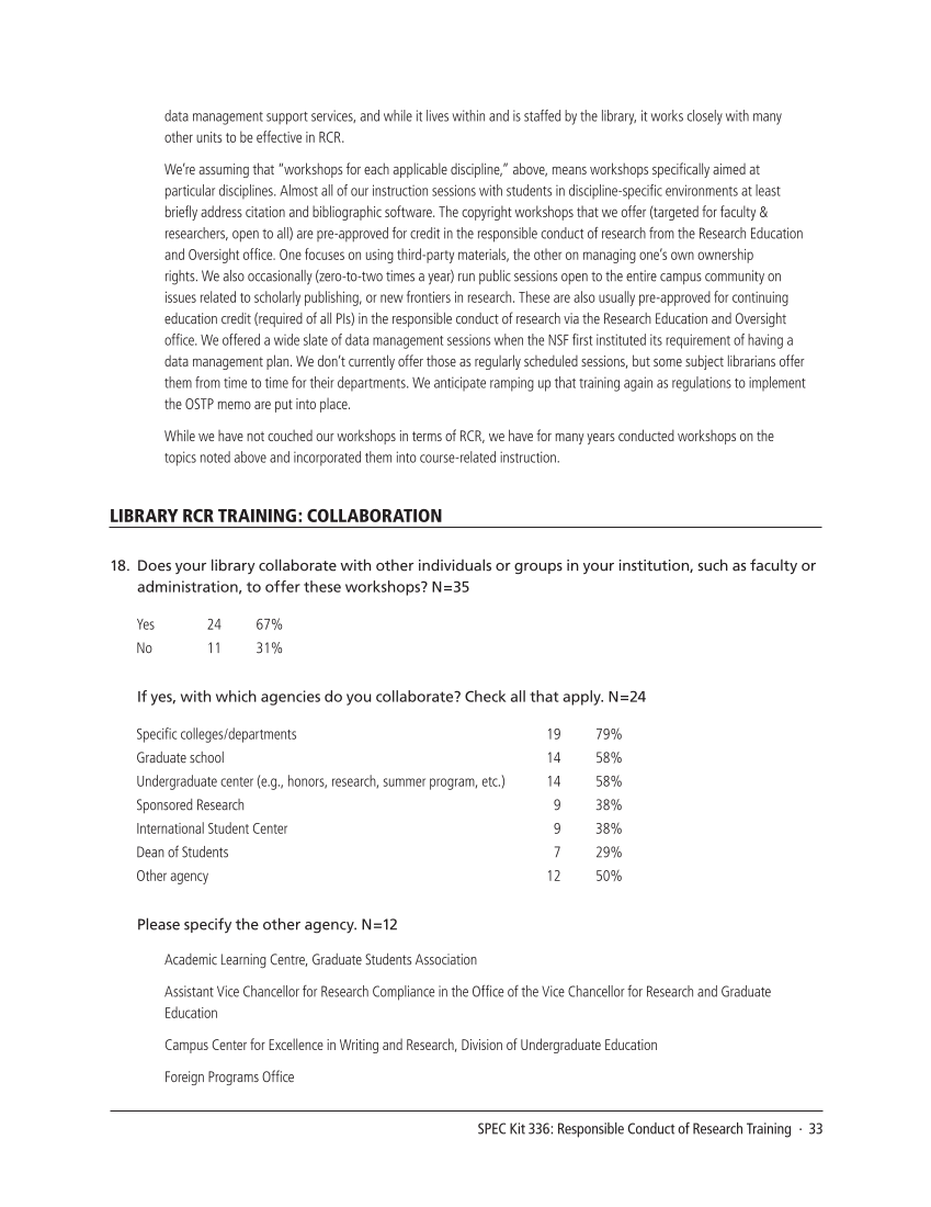 SPEC Kit 336: Responsible Conduct of Research Training (September 2013) page 33