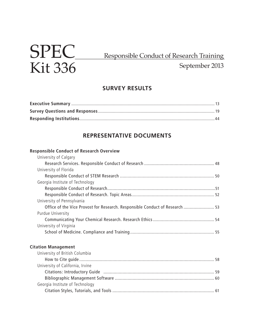 SPEC Kit 336: Responsible Conduct of Research Training (September 2013) page 5