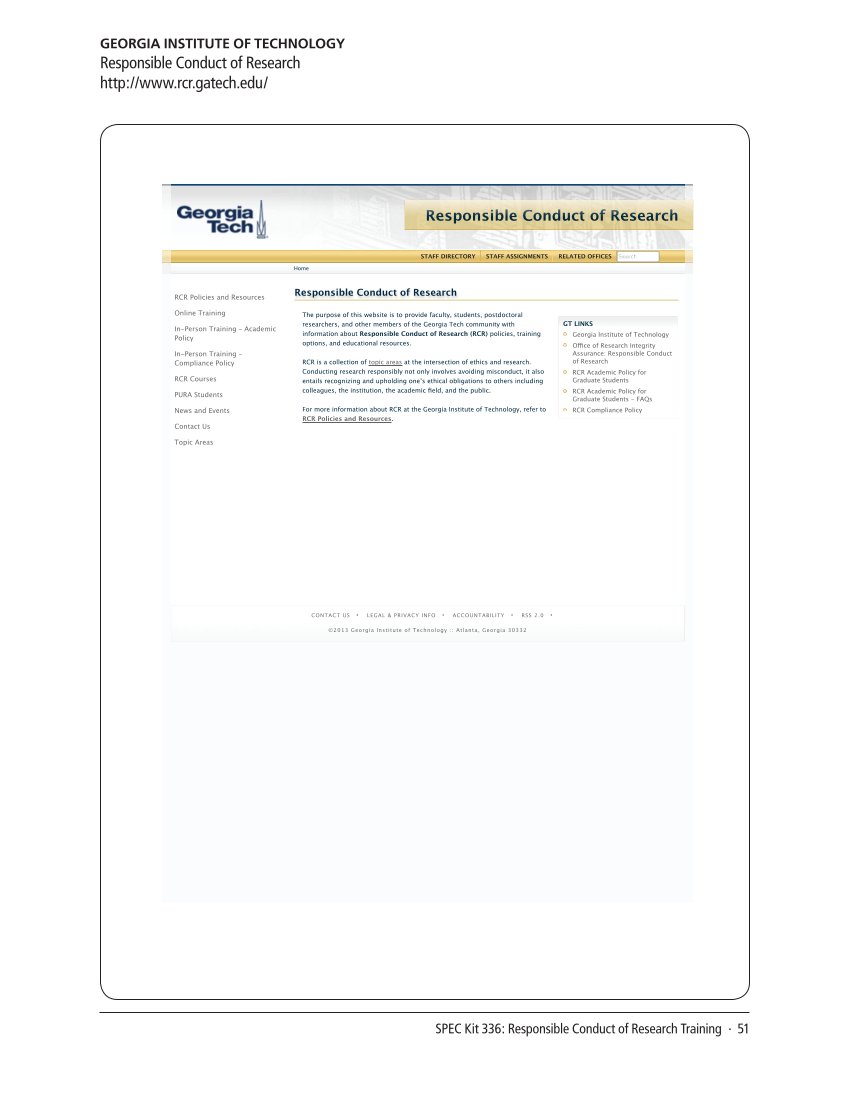 SPEC Kit 336: Responsible Conduct of Research Training (September 2013) page 51