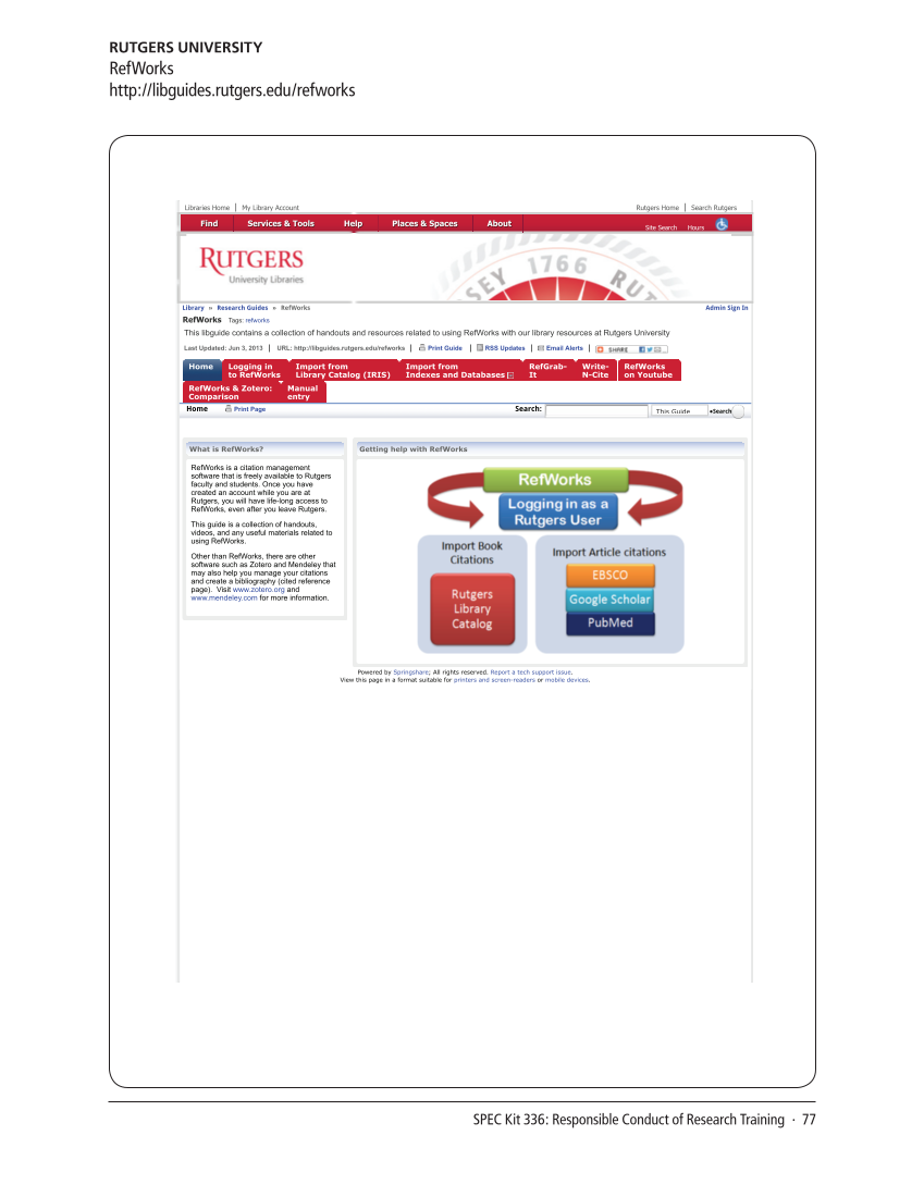 SPEC Kit 336: Responsible Conduct of Research Training (September 2013) page 77