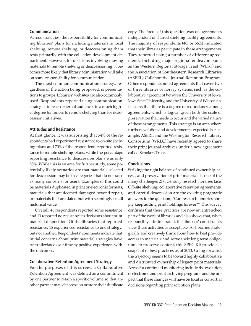 SPEC Kit 337: Print Retention Decision Making (October 2013) page 13