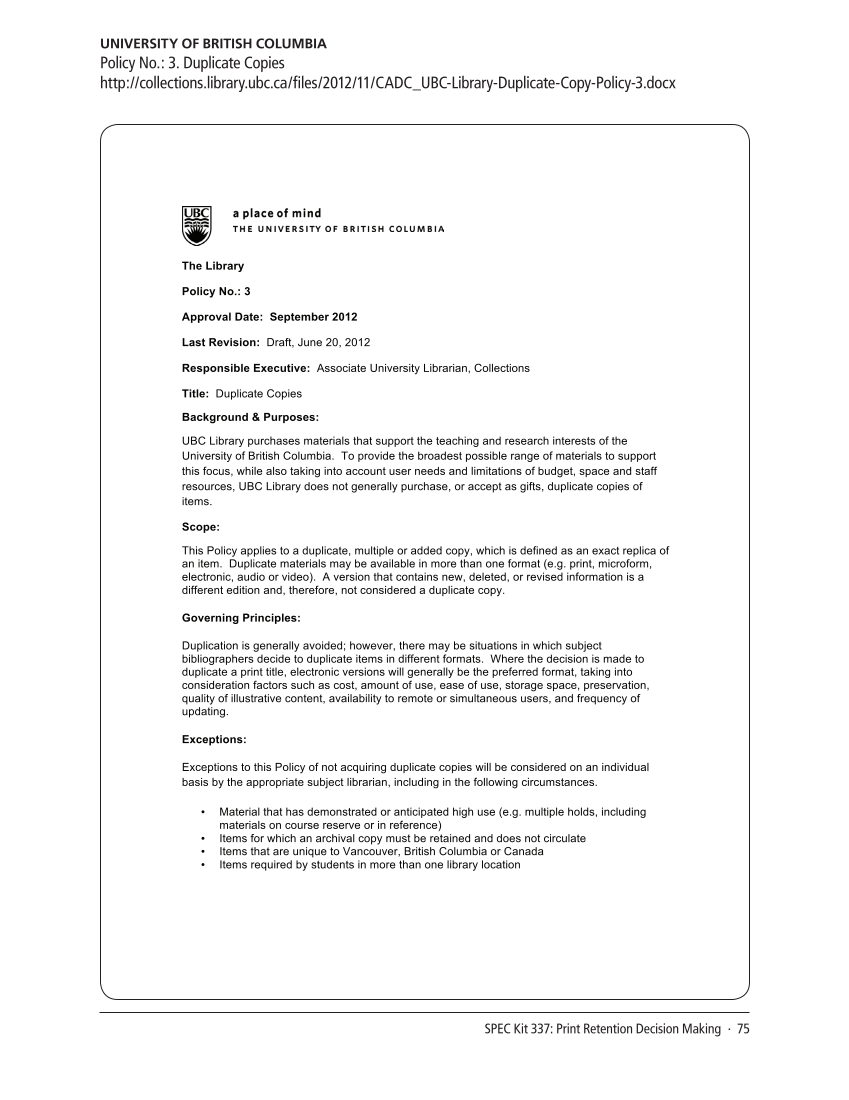 SPEC Kit 337: Print Retention Decision Making (October 2013) page 75