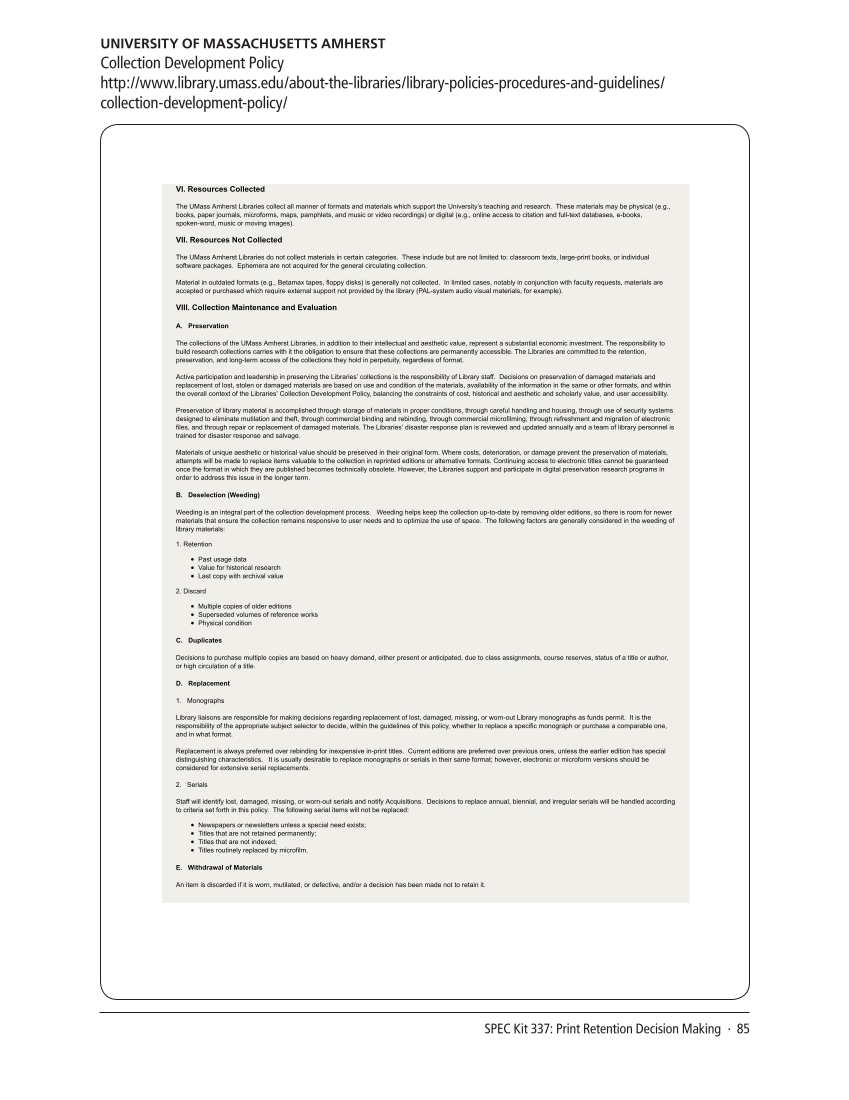 SPEC Kit 337: Print Retention Decision Making (October 2013) page 85