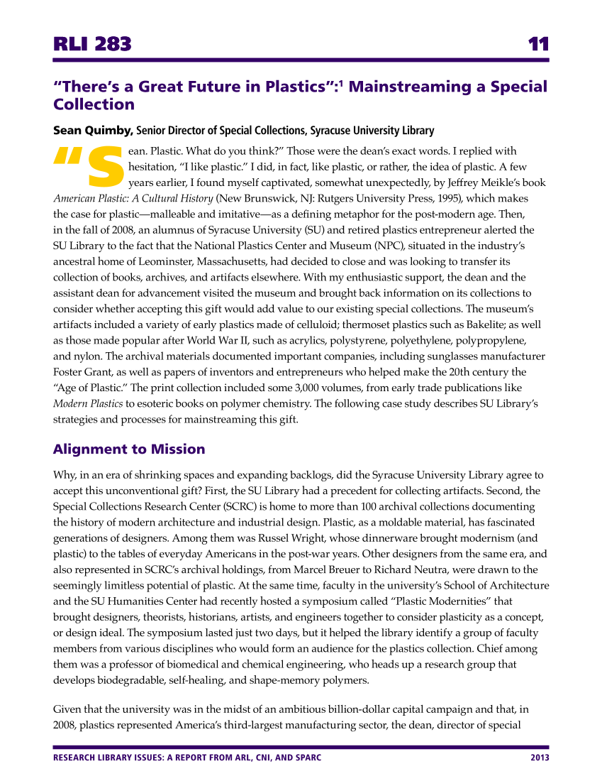 Research Library Issues, no. 283 (2013): Special Issue on Mainstreaming Special Collections page 11