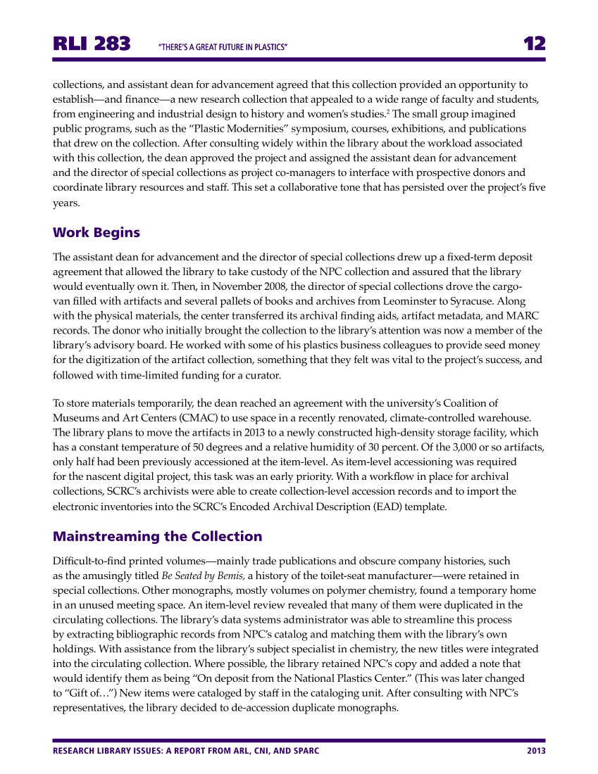 Research Library Issues, no. 283 (2013): Special Issue on Mainstreaming Special Collections page 12