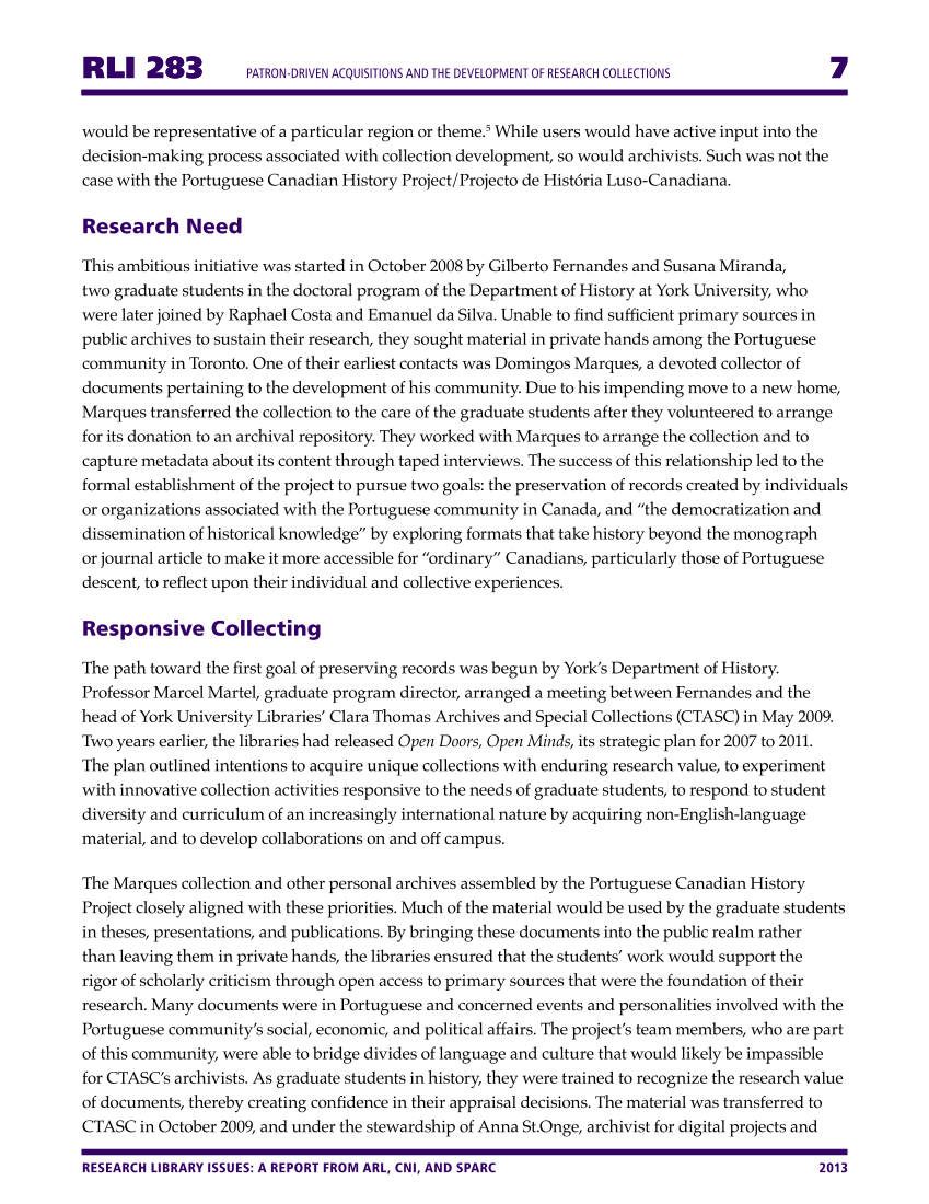 Research Library Issues, no. 283 (2013): Special Issue on Mainstreaming Special Collections page 7