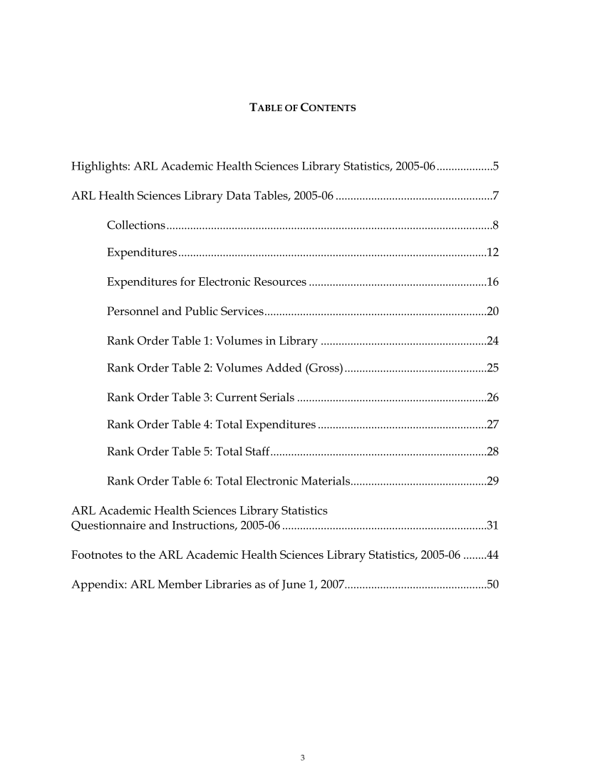 ARL Academic Health Sciences Library Statistics 2005–2006 page 3