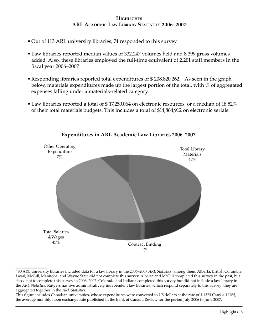 ARL Academic Law Library Statistics 2006-2007 page 5