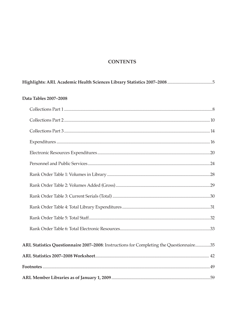 ARL Academic Health Sciences Library Statistics 2007–2008 page 3