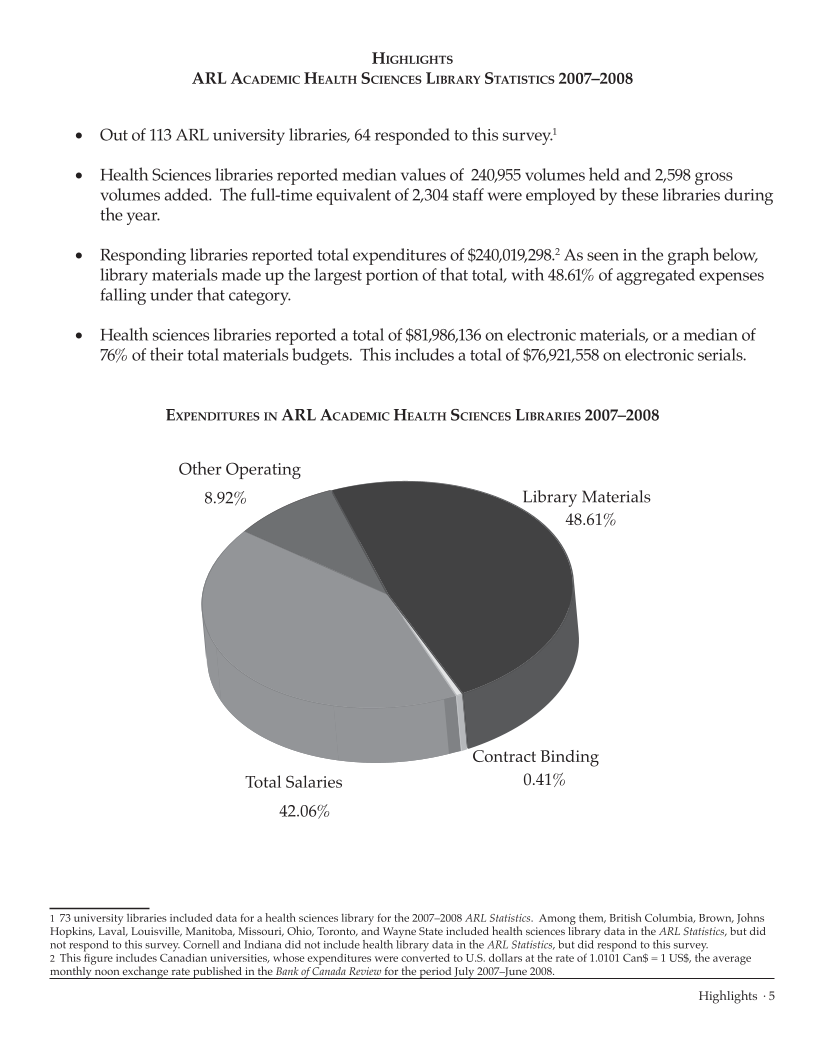 ARL Academic Health Sciences Library Statistics 2007–2008 page 5