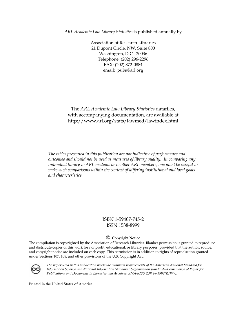 ARL Academic Law Library Statistics 2004–2005 page 2