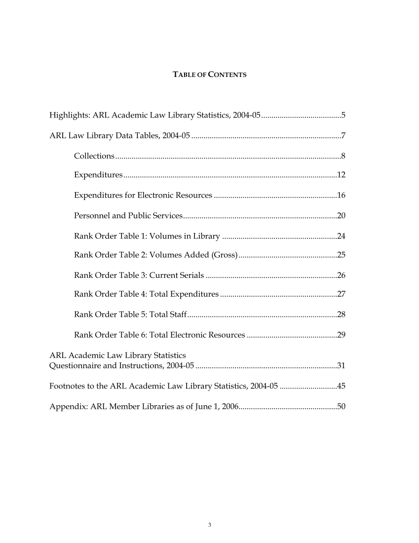 ARL Academic Law Library Statistics 2004–2005 page 3