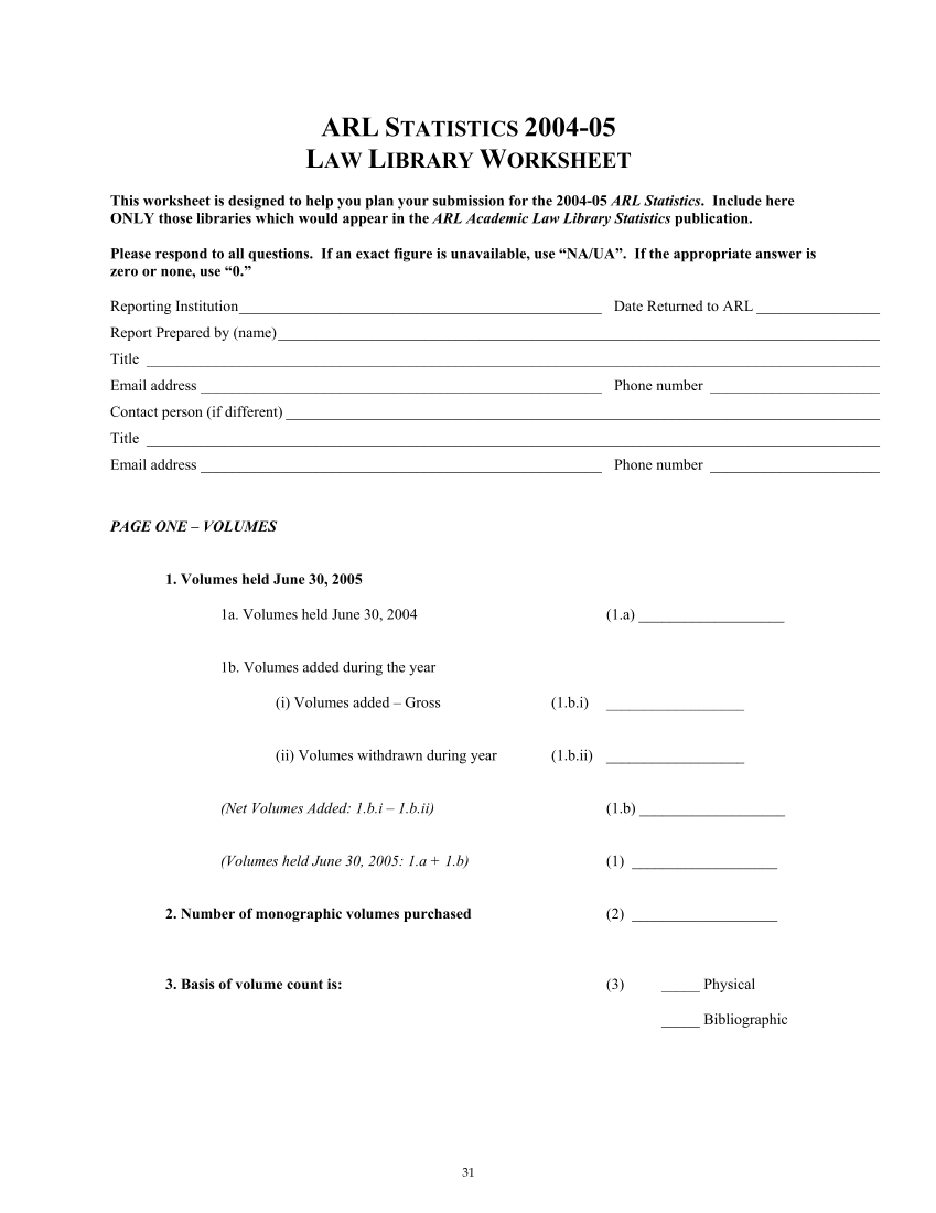 ARL Academic Law Library Statistics 2004–2005 page 31