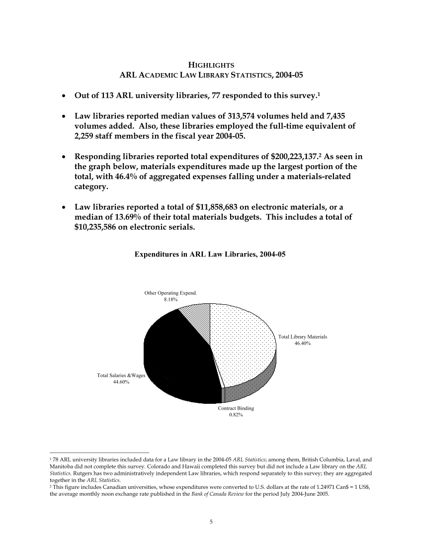 ARL Academic Law Library Statistics 2004–2005 page 5