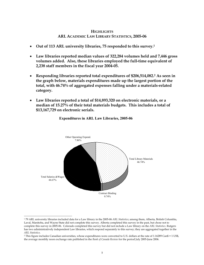 ARL Academic Law Library Statistics 2005–2006 page 5