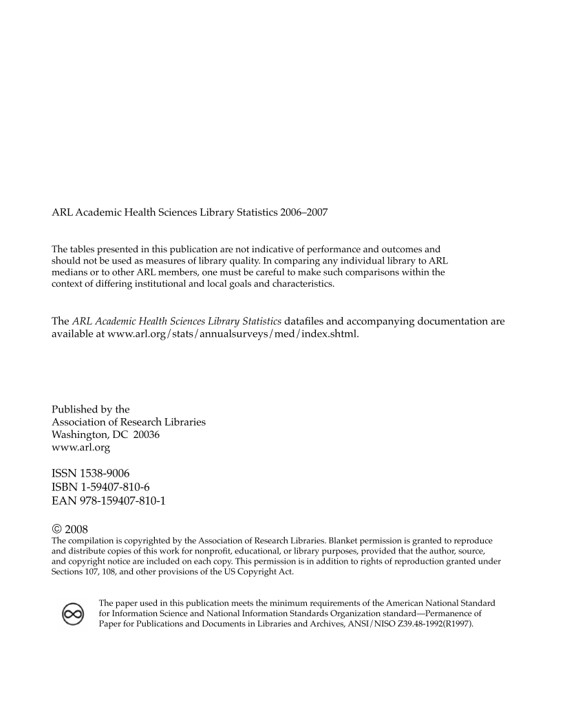 ARL Academic Health Sciences Library Statistics 2006–2007 page 2
