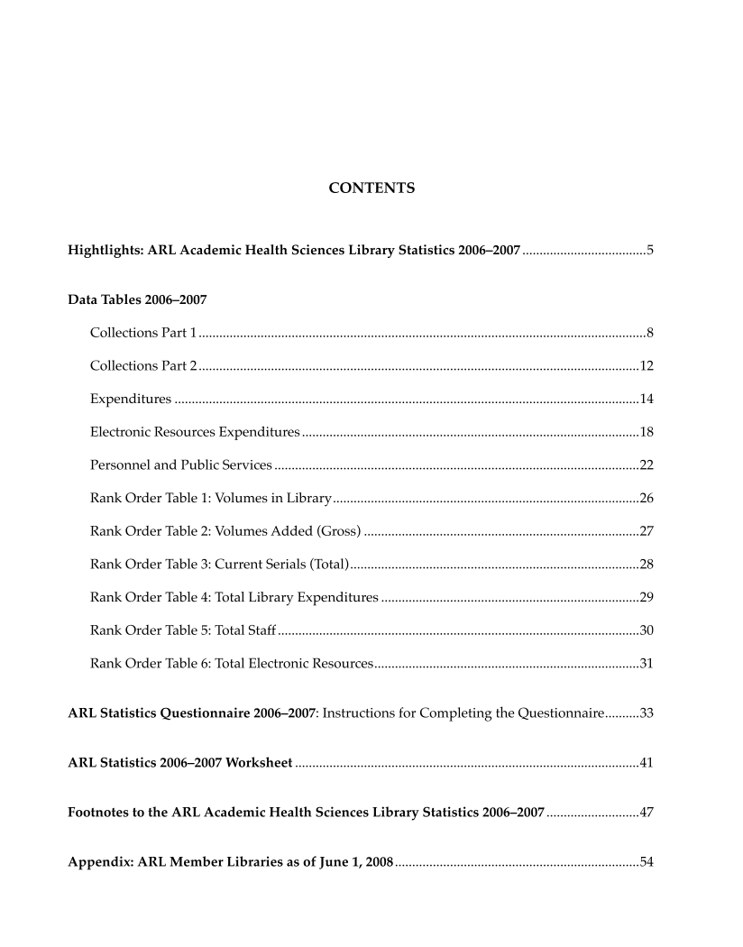 ARL Academic Health Sciences Library Statistics 2006–2007 page 3