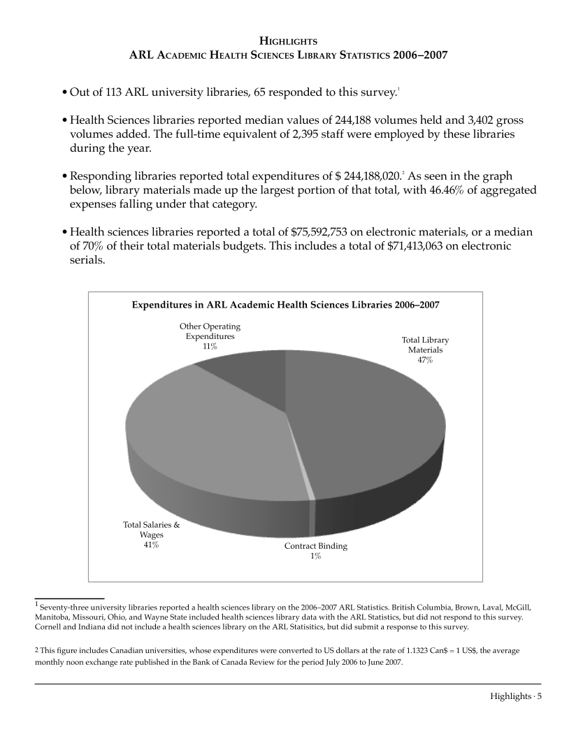 ARL Academic Health Sciences Library Statistics 2006–2007 page 5