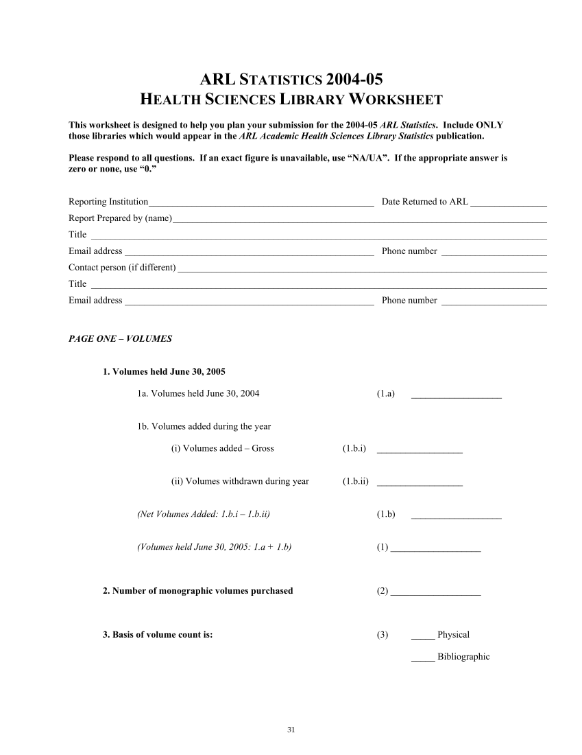 ARL Academic Health Sciences Library Statistics 2004–2005 page 31