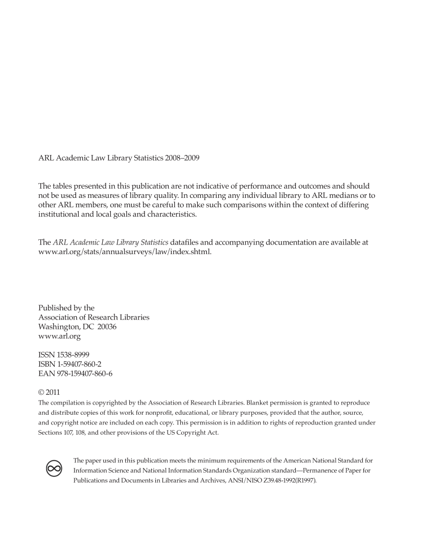 ARL Academic Law Library Statistics 2008-2009 page 2