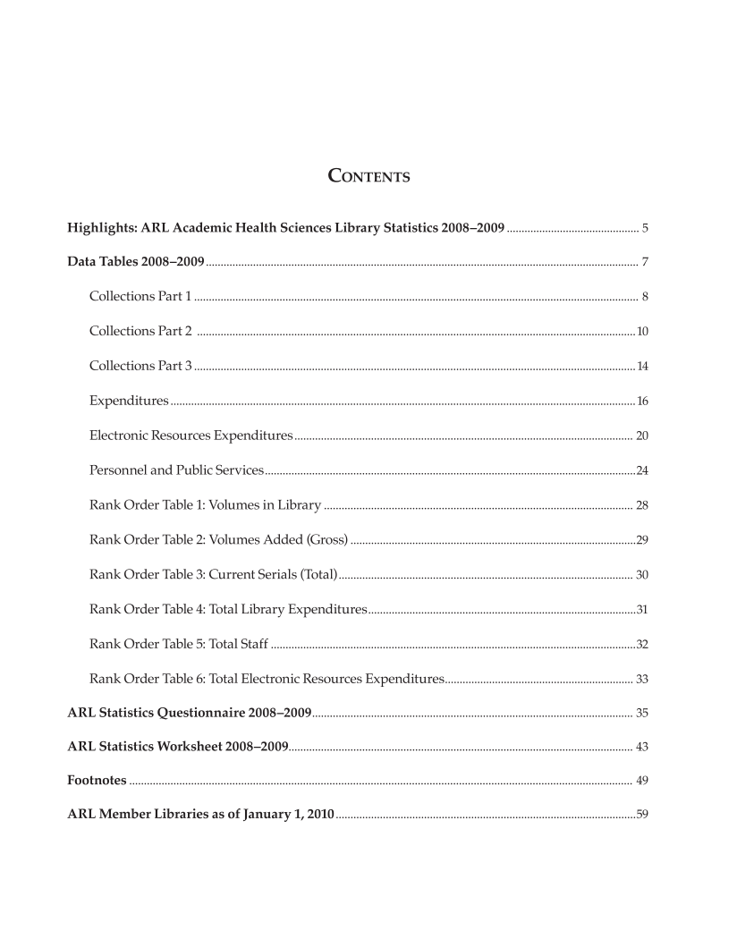 ARL Academic Health Sciences Library Statistics 2008–2009 page 3