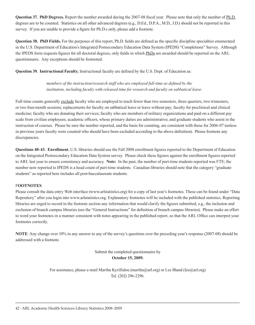 ARL Academic Health Sciences Library Statistics 2008–2009 page 42