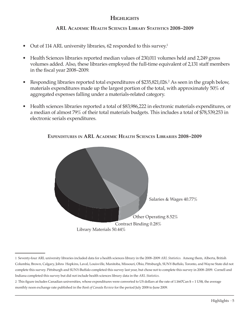 ARL Academic Health Sciences Library Statistics 2008–2009 page 5