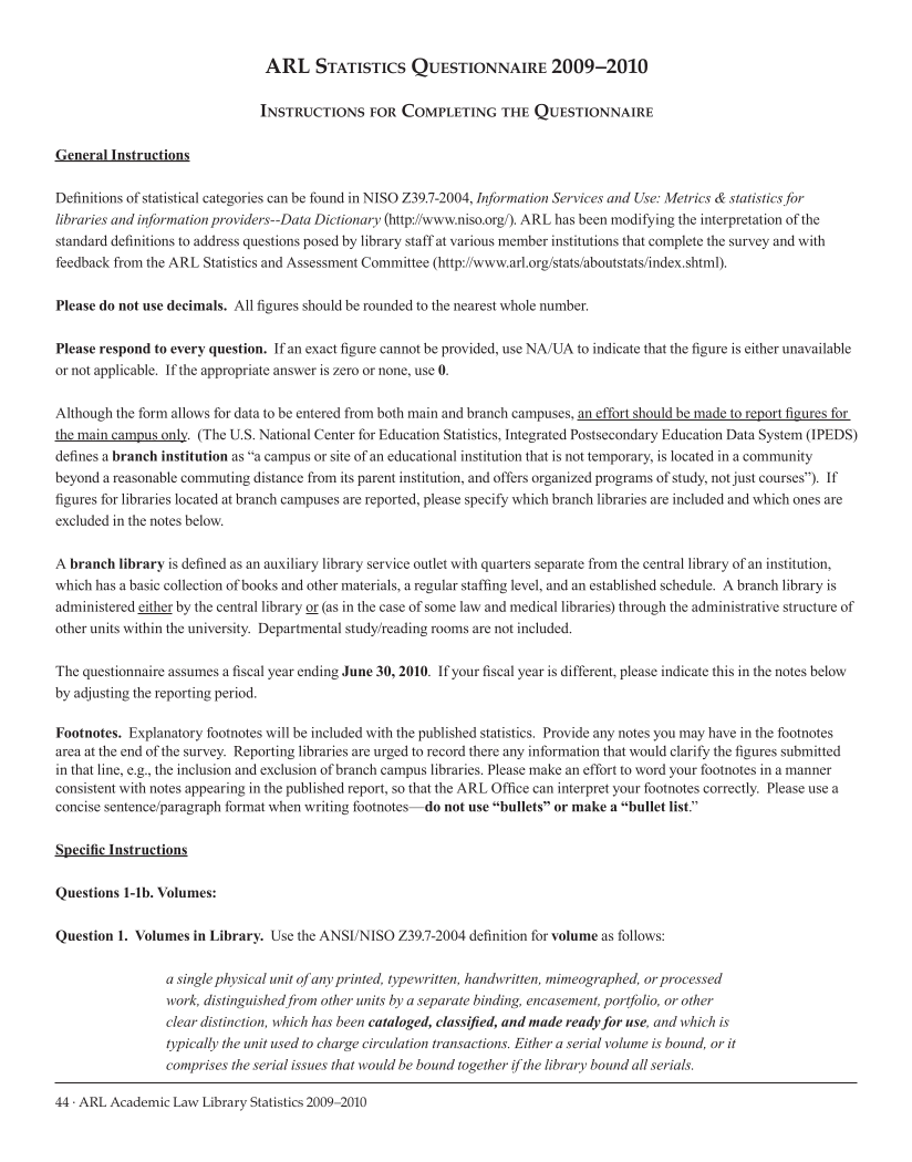 ARL Academic Law Library Statistics 2009-2010 page 44