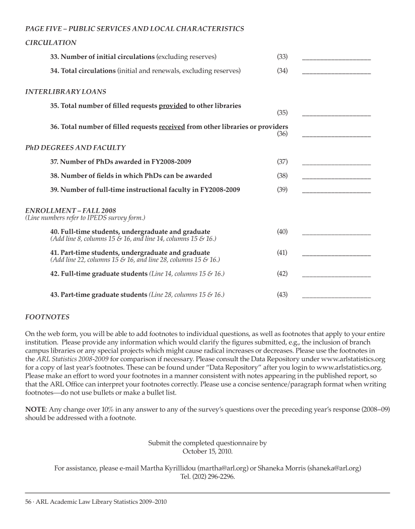 ARL Academic Law Library Statistics 2009-2010 page 56