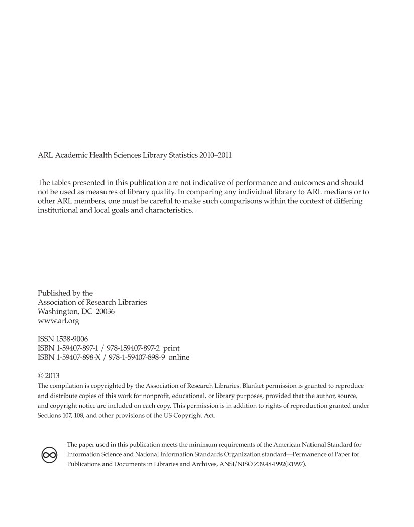 ARL Academic Health Sciences Library Statistics 2010-2011 page 2