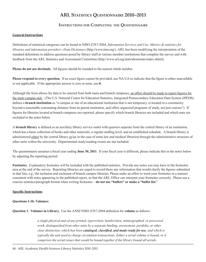 ARL Academic Health Sciences Library Statistics 2010-2011 page 44