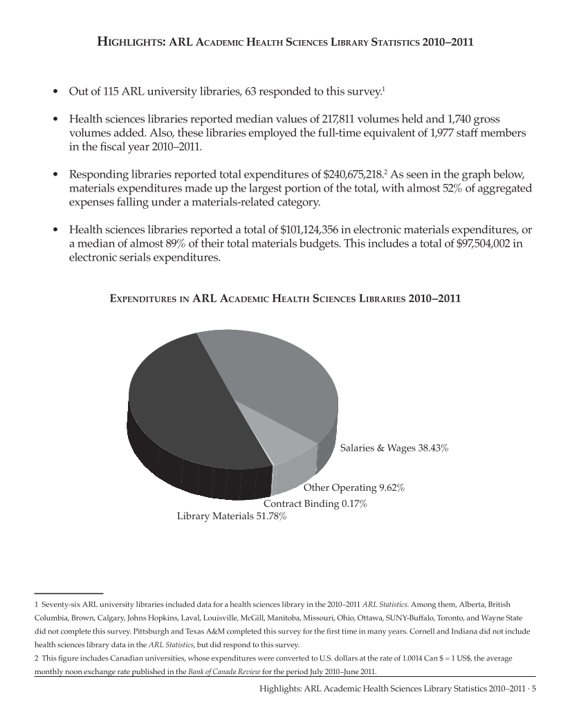 ARL Academic Health Sciences Library Statistics 2010-2011 page 5