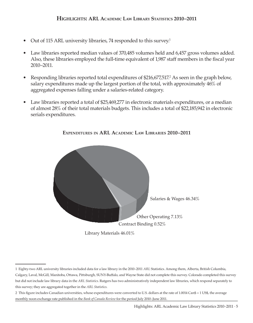 ARL Academic Law Library Statistics 2010–2011 page 5